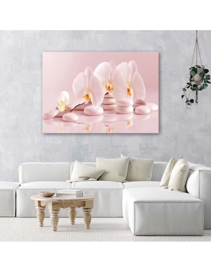Wall art painting - Zen orchids in powder pink | FEEBY