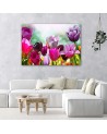 Modern Canvas painting for bedroom - Colourful tulips in a meadow | FEEBY
