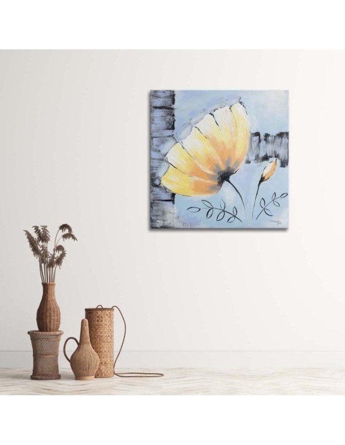 Canvas prints as hand-painted - Yellow flower shabby chic | FEEBY