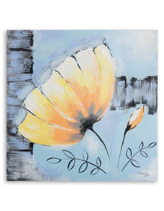 Canvas prints as hand-painted - Yellow flower shabby chic | FEEBY
