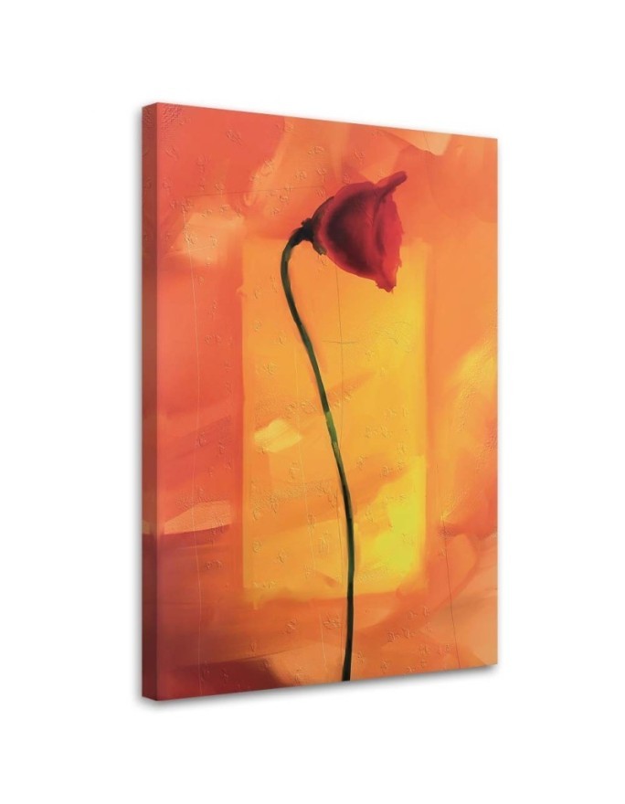 Lone poppy flower - Modern Canvas painting for living room | FEEBY