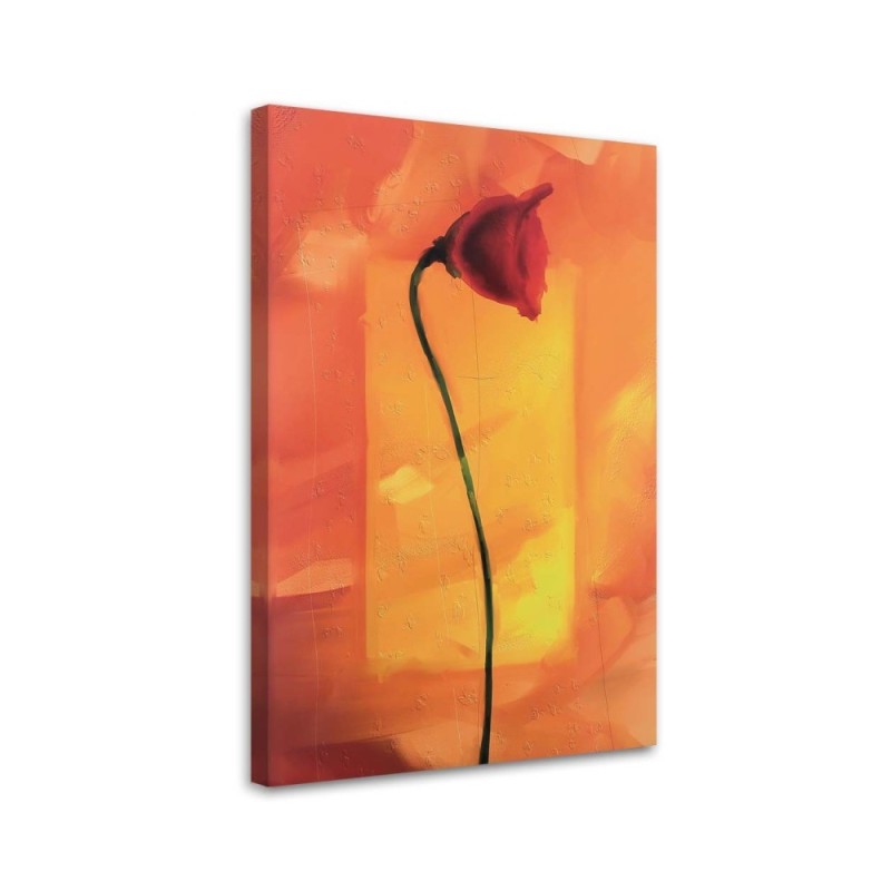 Lone poppy flower - Modern Canvas painting for living room | FEEBY