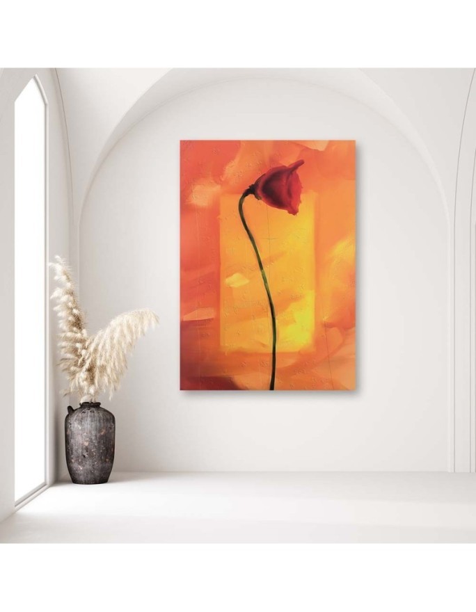 Lone poppy flower - Modern Canvas painting for living room | FEEBY