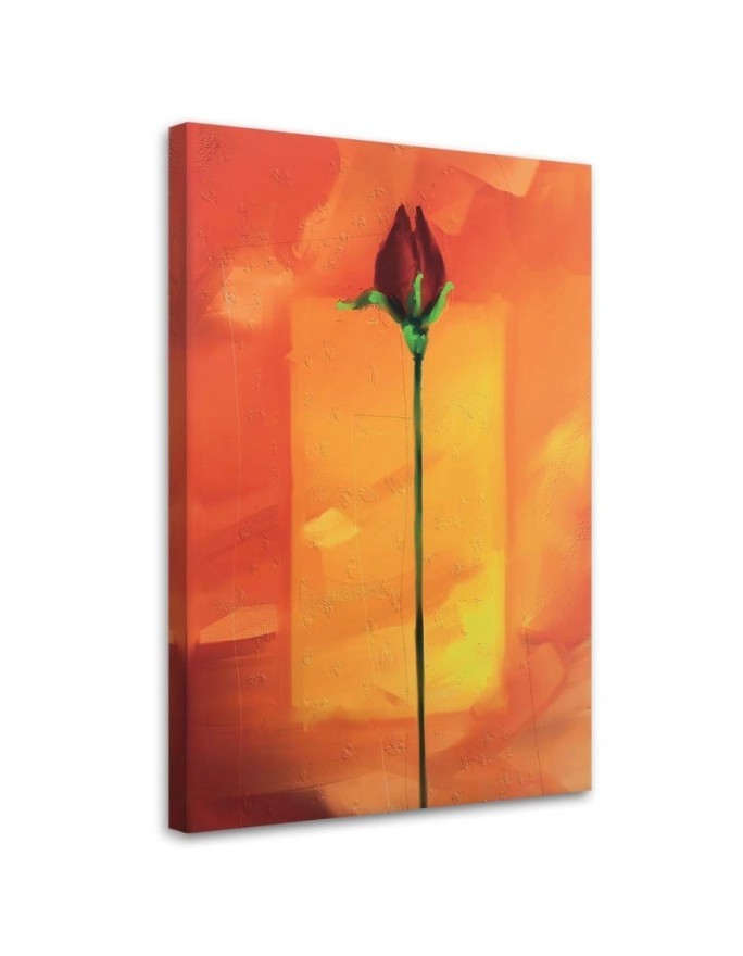 Red rose on orange background - Canvas painting | FEEBY