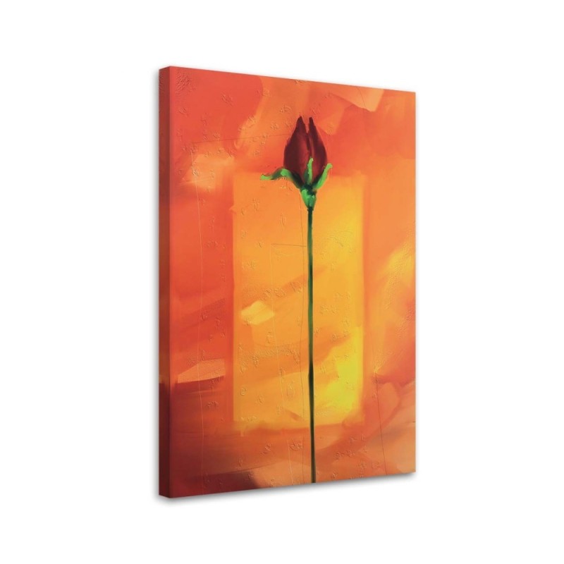 Red rose on orange background - Canvas painting | FEEBY
