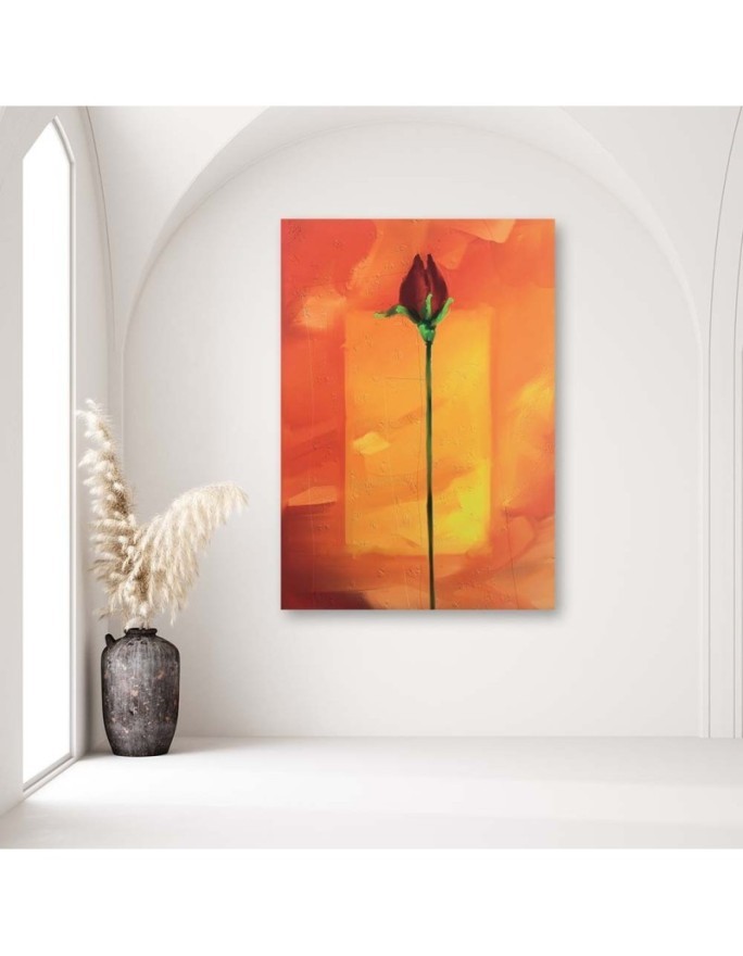 Red rose on orange background - Canvas painting | FEEBY