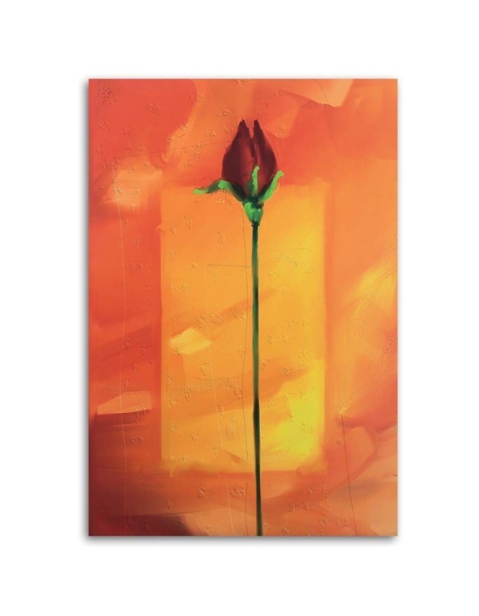 Red rose on orange background - Canvas painting | FEEBY