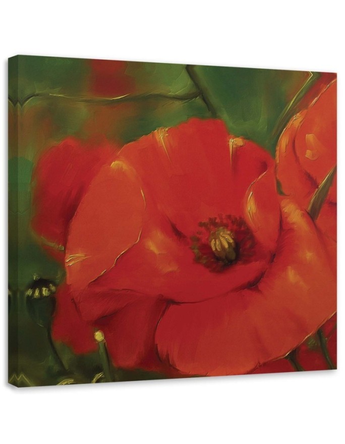 Hand-painted Canvas painting - Red poppies in a meadow | FEEBY