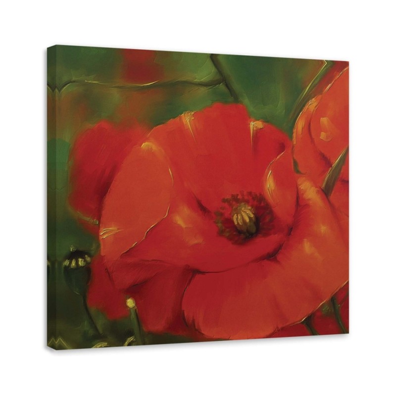 Hand-painted Canvas painting - Red poppies in a meadow | FEEBY