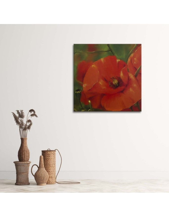 Hand-painted Canvas painting - Red poppies in a meadow | FEEBY