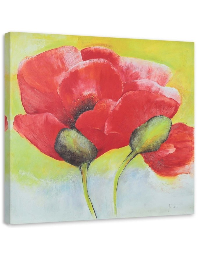 Red painted poppies - Flower canvas wrapped painting | FEEBY