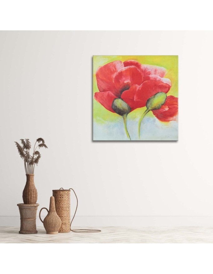 Red painted poppies - Flower canvas wrapped painting | FEEBY