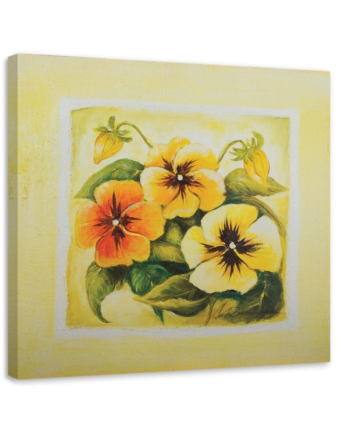 Painting on Canvas for living room - Yellow pansies flowers | FEEBY