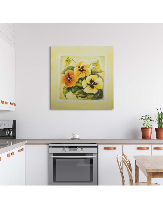 Painting on Canvas for living room - Yellow pansies flowers | FEEBY