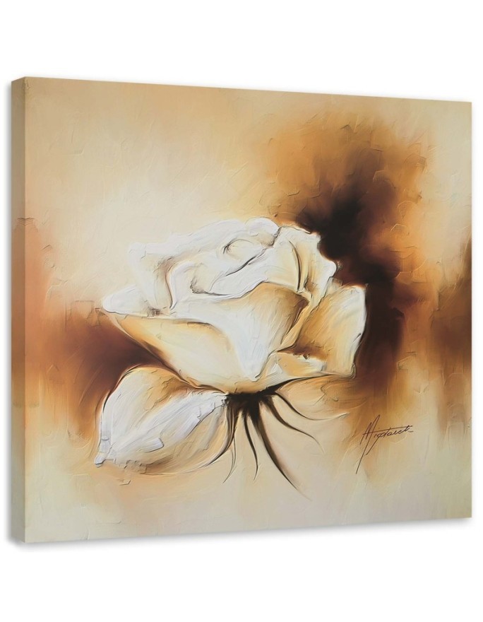 Hand-painted Canvas painting - White vintage rose | FEEBY
