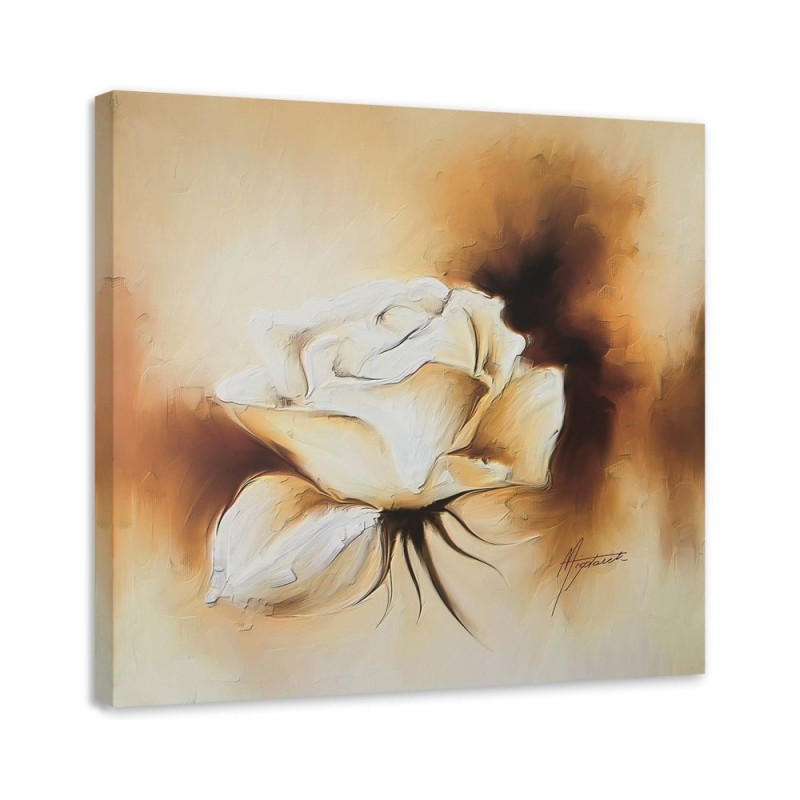 Hand-painted Canvas painting - White vintage rose | FEEBY