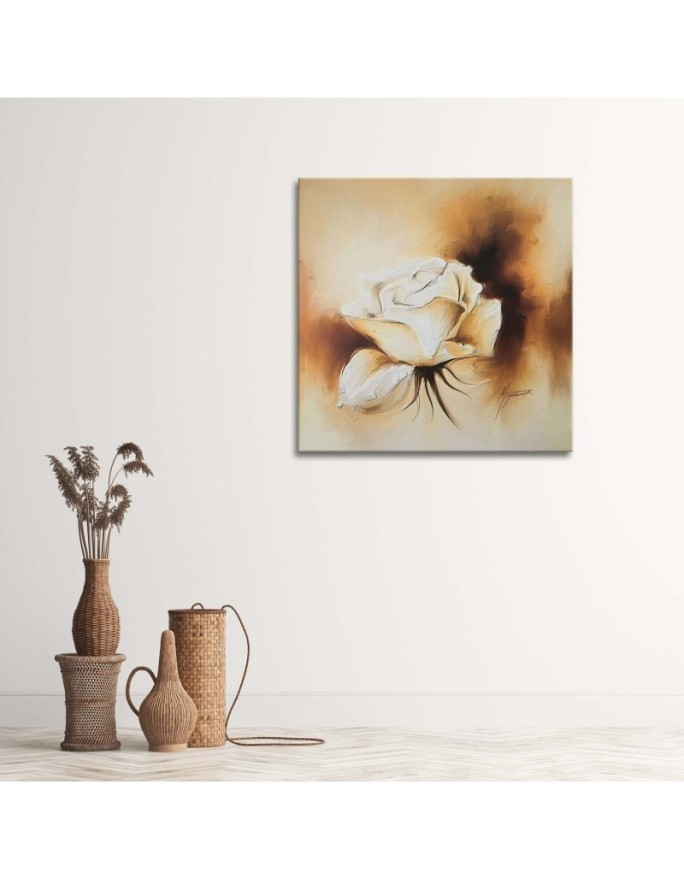 Hand-painted Canvas painting - White vintage rose | FEEBY