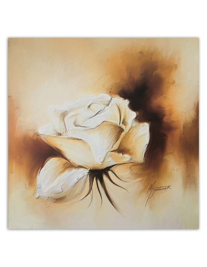 Hand-painted Canvas painting - White vintage rose | FEEBY