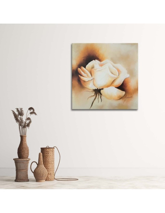 Living room Canvas painting - Cream rose flower | FEEBY