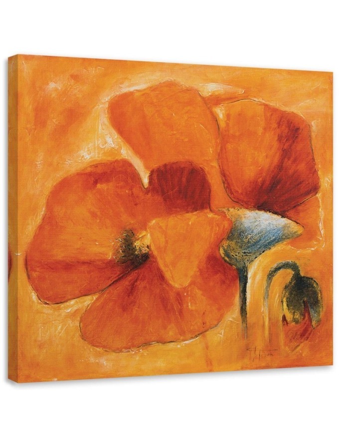 Hand-painted Canvas painting - Orange poppy flower | FEEBY