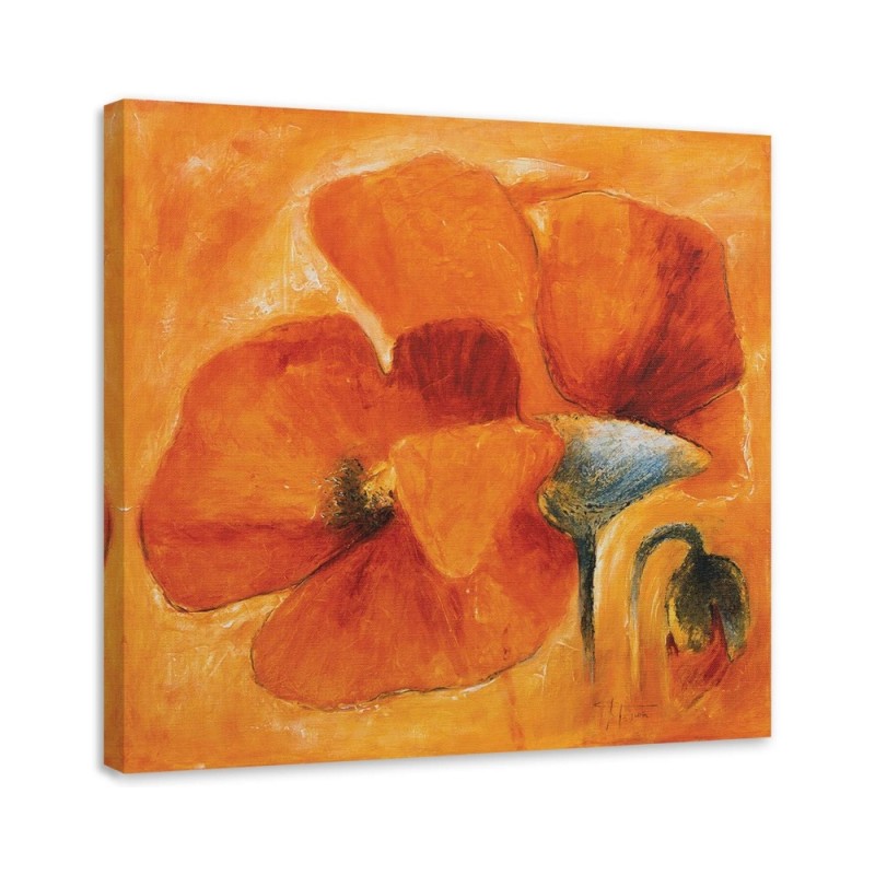 Hand-painted Canvas painting - Orange poppy flower | FEEBY