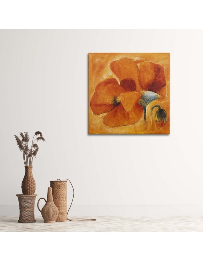 Hand-painted Canvas painting - Orange poppy flower | FEEBY