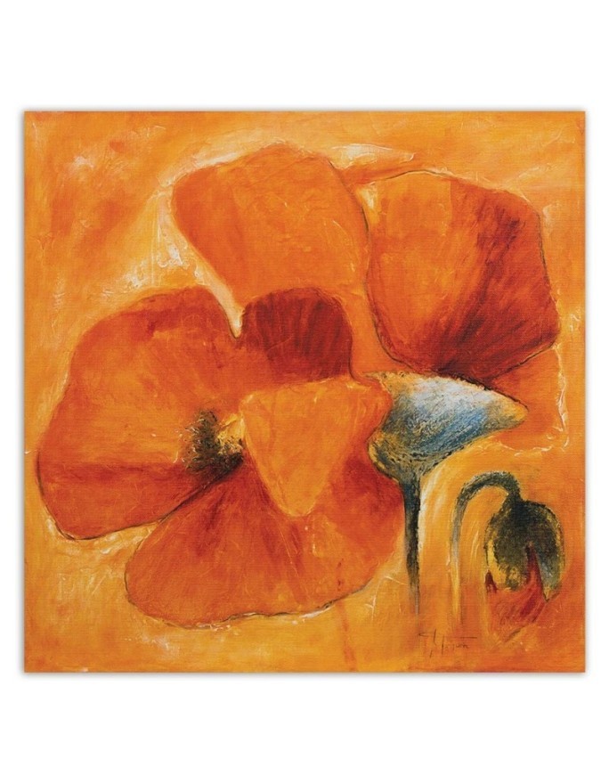 Hand-painted Canvas painting - Orange poppy flower | FEEBY