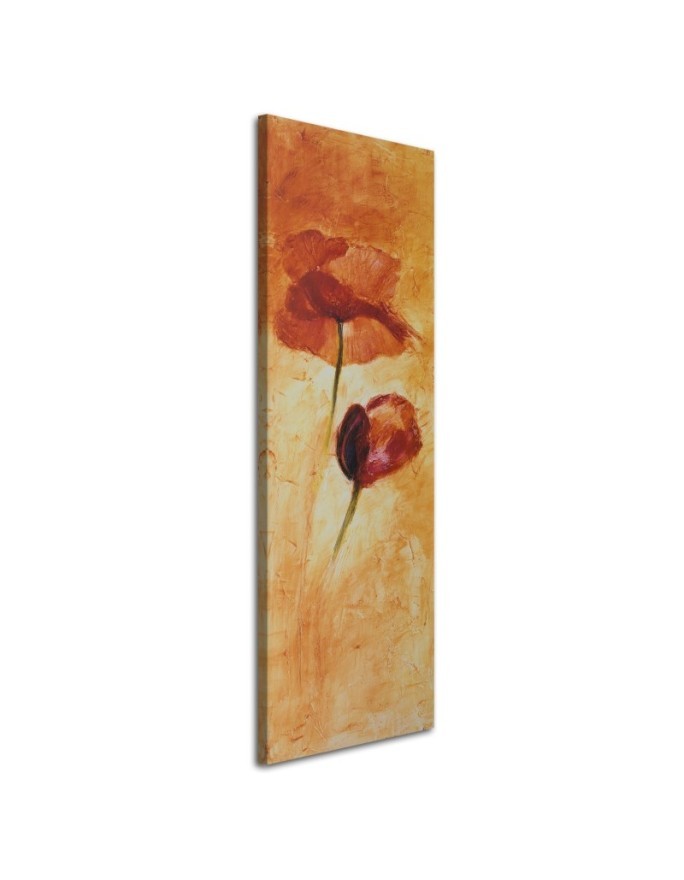 Picture on wrapped canvas for the living room - Poppy flower as hand-painted | FEEBY