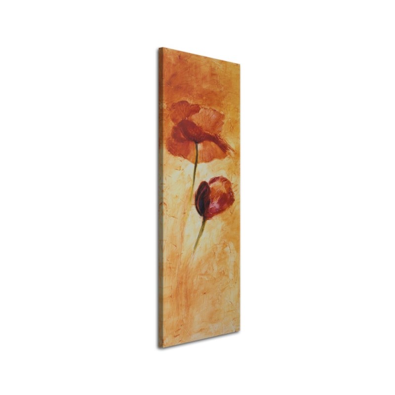 Picture on wrapped canvas for the living room - Poppy flower as hand-painted | FEEBY