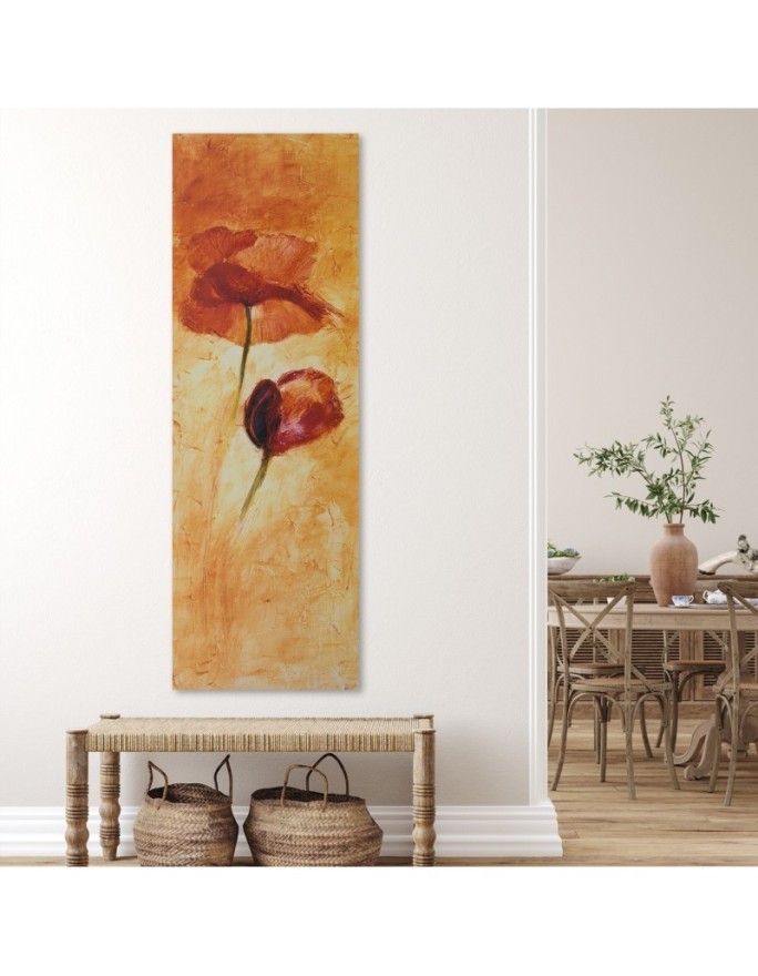 Picture on wrapped canvas for the living room - Poppy flower as hand-painted | FEEBY