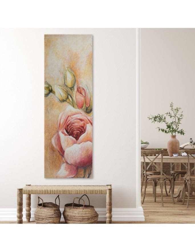 Pink roses and buds - Hand-painted Canvas painting | FEEBY