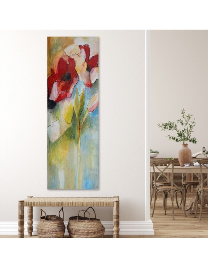 Poppies and rose buds - Hand painted painting | FEEBY