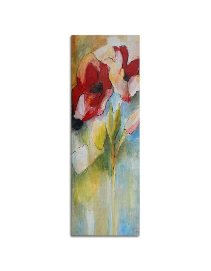 Poppies and rose buds - Hand painted painting | FEEBY