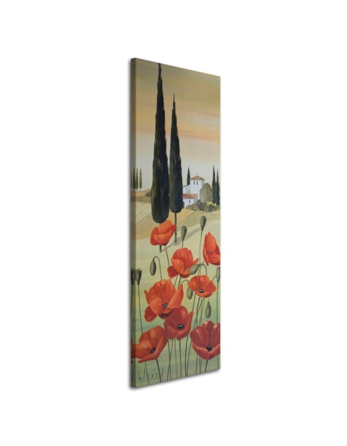 Poppies and Tuscan landscape - Painting as if hand-painted | FEEBY
