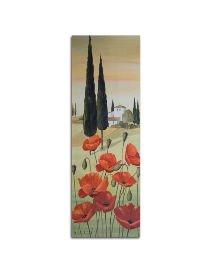 Poppies and Tuscan landscape - Painting as if hand-painted | FEEBY
