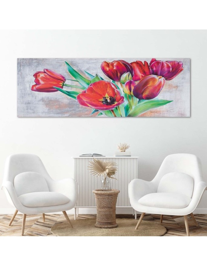 Bouquet of red tulips - Hand-painted Canvas arts | FEEBY