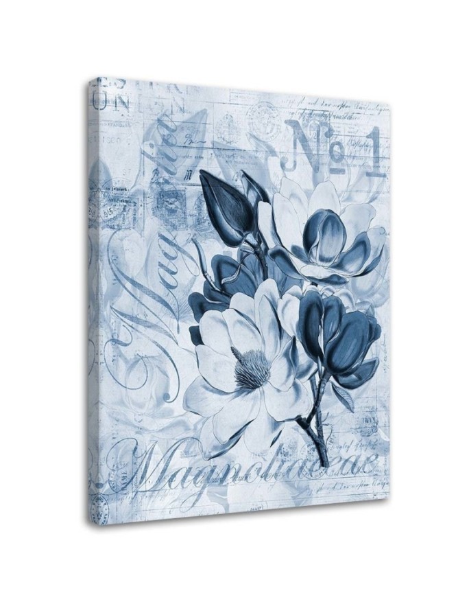 Magnolias on a blue background - Vintage style Canvas painting | FEEBY