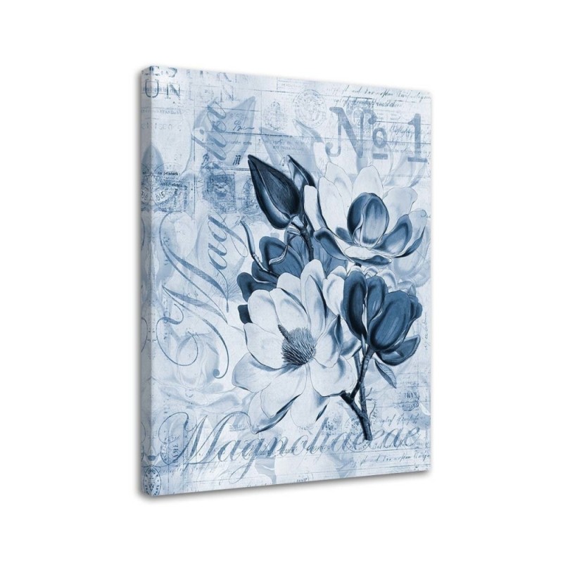 Magnolias on a blue background - Vintage style Canvas painting | FEEBY