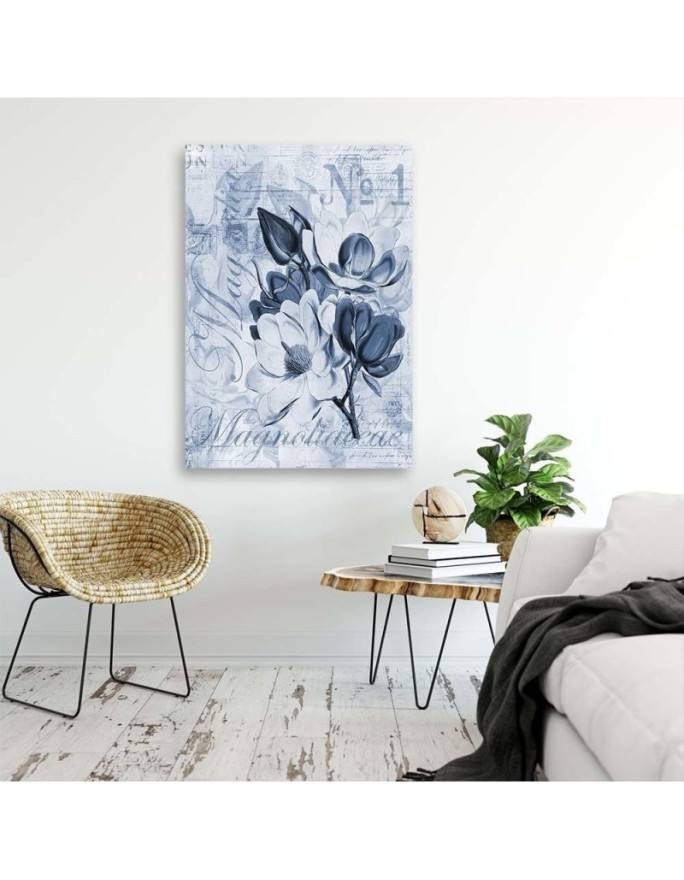 Magnolias on a blue background - Vintage style Canvas painting | FEEBY