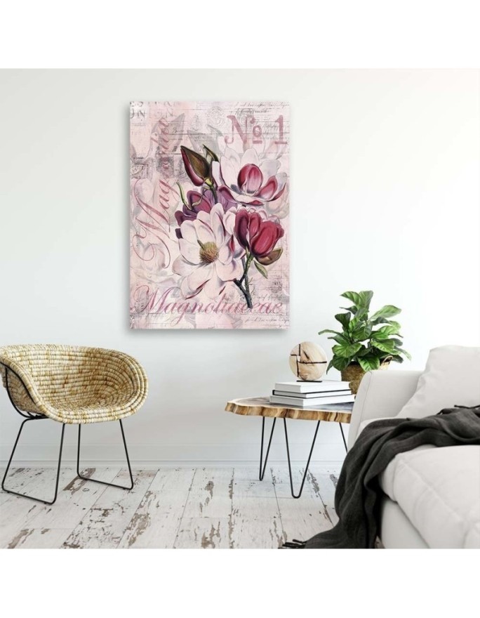Magnolias on pink background Andrea Haase - Vintage style Canvas painting | FEEBY