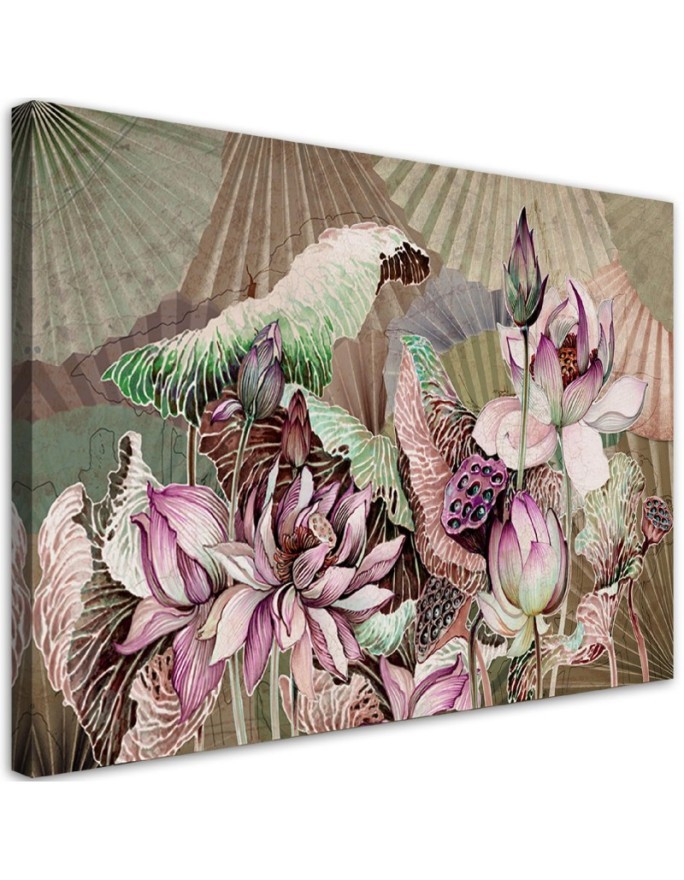 Lotus flower fans - Living room canvas painting | FEEBY