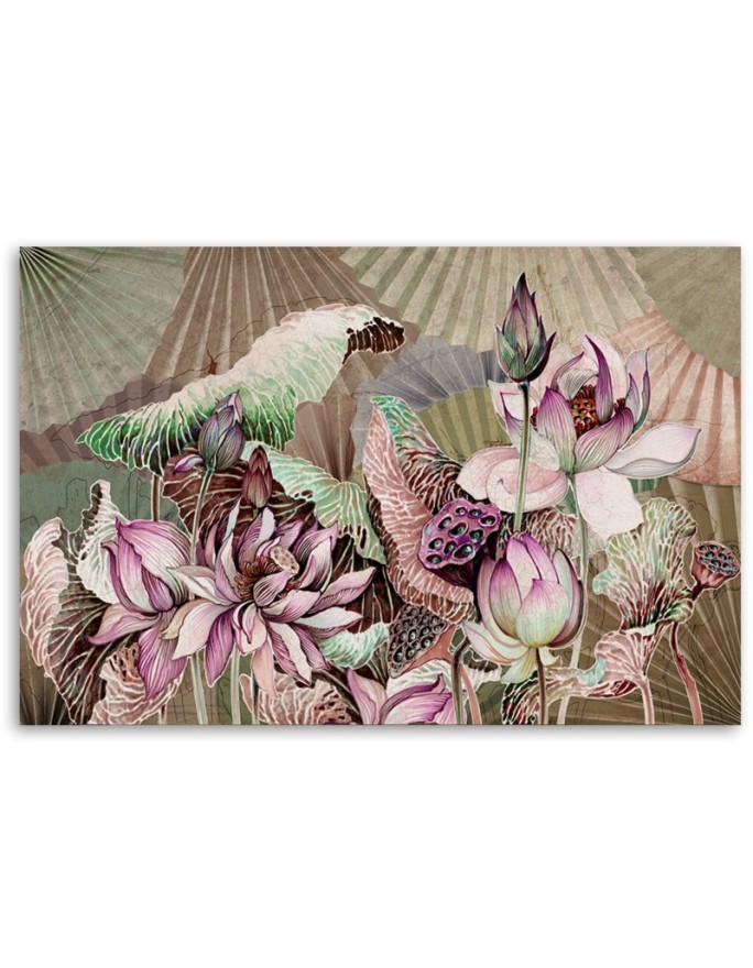 Lotus flower fans - Living room canvas painting | FEEBY