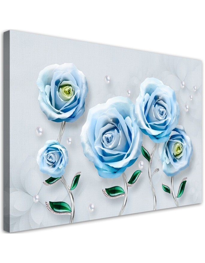 Modern Canvas painting for the living room - Blue roses 3D | FEEBY