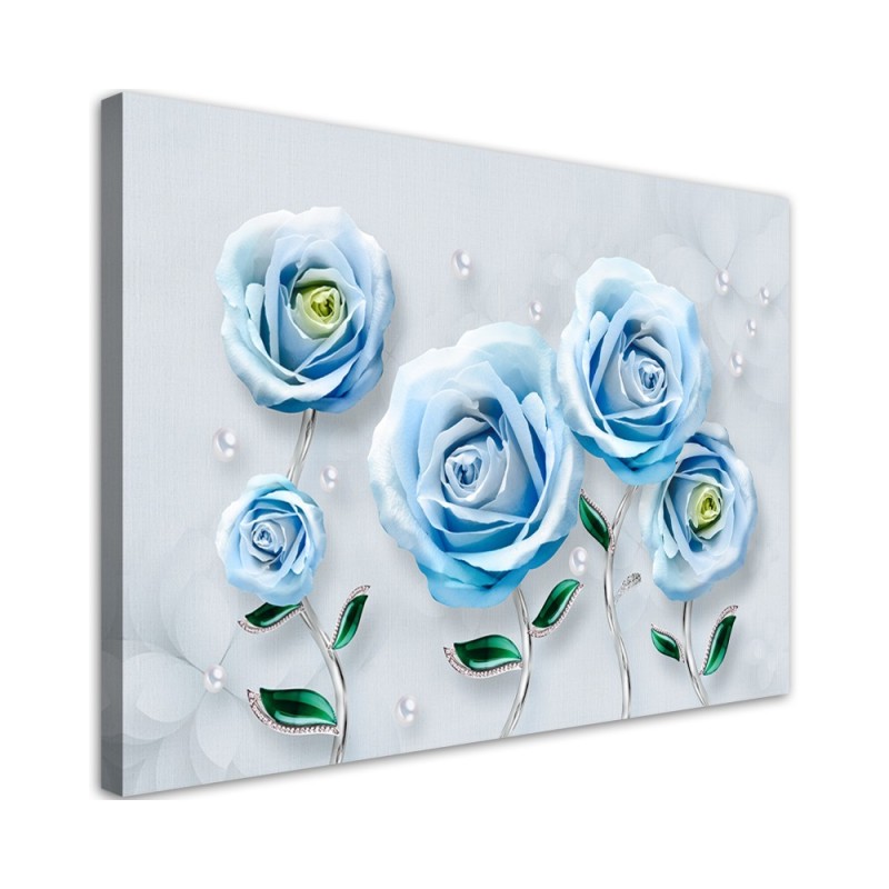 Modern Canvas painting for the living room - Blue roses 3D | FEEBY