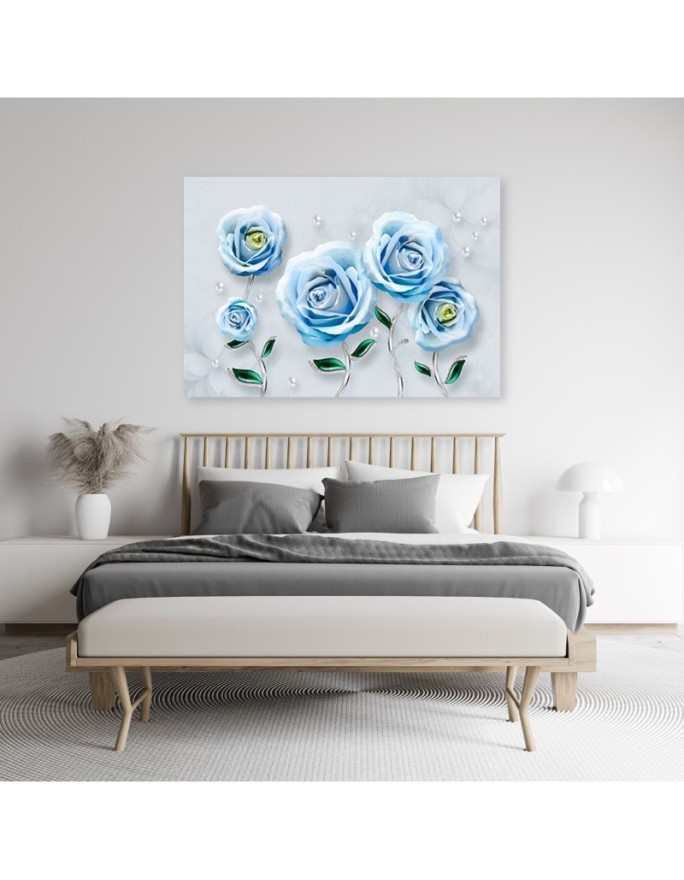 Modern Canvas painting for the living room - Blue roses 3D | FEEBY