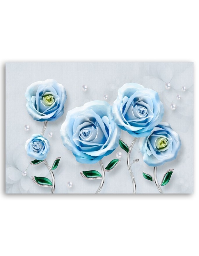 Modern Canvas painting for the living room - Blue roses 3D | FEEBY