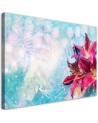 Pink flowers on blue background - Canvas painting | FEEBY
