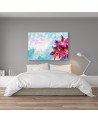 Pink flowers on blue background - Canvas painting | FEEBY