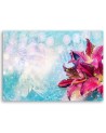 Pink flowers on blue background - Canvas painting | FEEBY