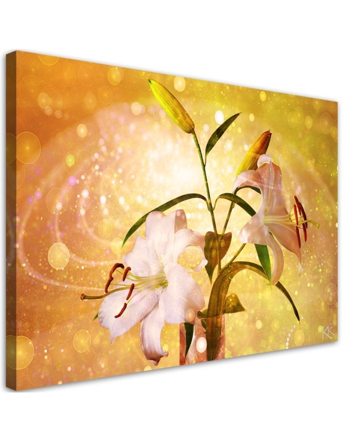 Lily on yellow background - Flower motif Canvas painting | FEEBY